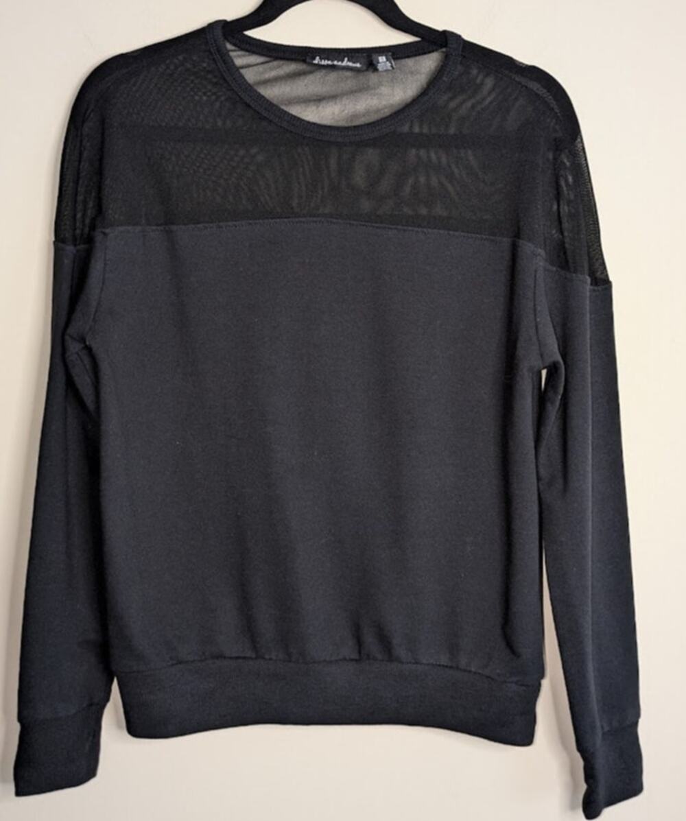 Alison Andrews Women's Small Long Sleeve Sheer Top Crewneck Sweatshirt Black